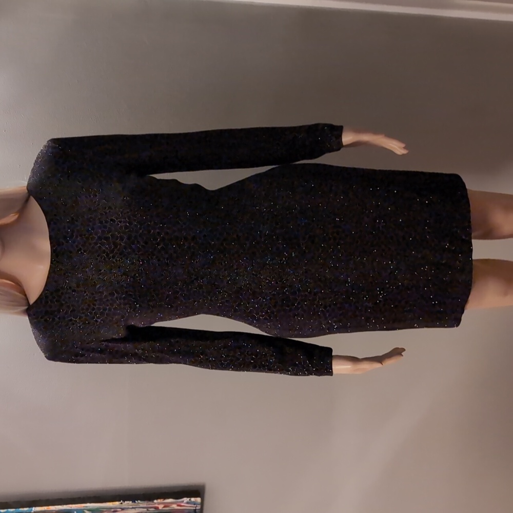 JOSEPH RIBKOFF VINTAGE Jersey Sparkle Mini Dress 6 (Petite) Black Silver LBD